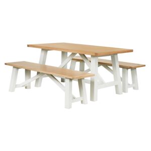 Ashstead Dining Table and 2 Benches - Oak and Ivory