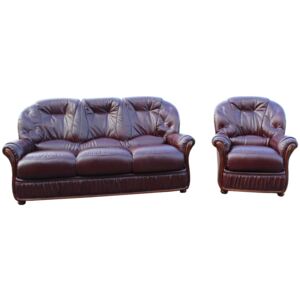 Debora Handmade 3 Seater + Armchair Sofa Suite Genuine Italian Burgundy Red Leather