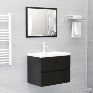 VidaXL 2 Piece Bathroom Furniture Set High Gloss Black Chipboard