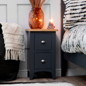Gloucester Midnight Grey Painted Oak Narrow 2 Drawer Bedside Table