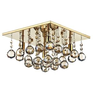 Dar ABA5240 Abacus 4 Light Gold And Amber Crystal Flush Lamp
