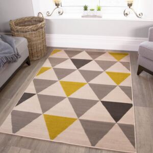 Yellow Grey Geometric Triangle Bedroom Rug - Milan