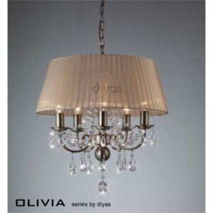 IL30047 Olivia 5 Lt Antique Brass Crystal Pendant With Amber Shade