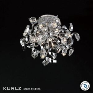 IL30180 Kurlz 9 Light Chrome And Crystal Semi-Flush Ceiling Lamp