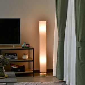 HOMCOM 120H cm Wooden Base Floor Lamp W/Linen Fabric-Cream White