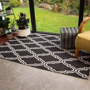 Black Trellis Woven Rug Recycled Cotton - Kendall