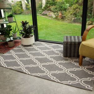 Grey Trellis Woven Recycled Cotton Rug - Kendall