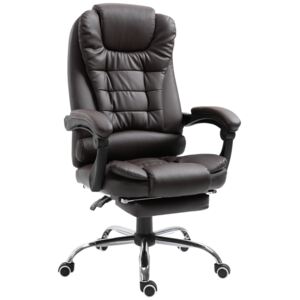 HOMCOM Recliner PU Office Chair Executive Leather High Back Swivel W/Footrest-Brown