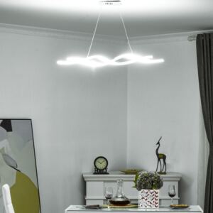 HOMCOM Modern Wave-Shape LED Pendant Light with Adjustable Hanging Chain, Metal Chandelier for Living Room, Bedroom-Silver