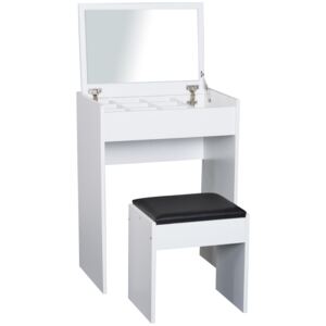 HOMCOM Dressing Table Set with Flip-up Mirror and Stool-White