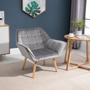 HOMCOM Faux Velvet Upholstered Wide Accent Chair Grey