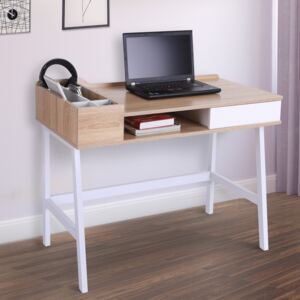 HOMCOM Computer Desk, MDF, 100Lx55Wx 81.5H cm-Oak/White Colour