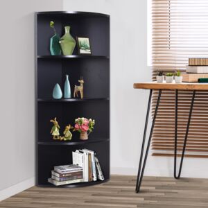 HOMCOM 4 Tier Wood Corner Shelf Unit Freestanding Fan Bookshelf Plants Stand Black