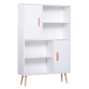 HOMCOM Free Standing Bookcase Shelves W/ Two Doors, 80L x 23.5W x 123Hcm-White