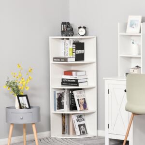 HOMCOM Corner Shelf 4 Tier Fan Bookshelf Plants Stand Wood Freestanding Unit White