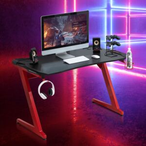 HOMCOM Gaming Desk Computer Writing Table with Cup Holder, Headphone Hook Cable Management Large Workstation 122 x 66 x 86cm-Black/Red