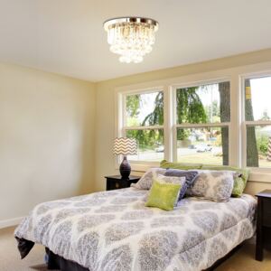 HOMCOM Round Crystal Lamp Chandelier Ceiling Mount Fixture For Living Room Dining Room Hallway Modern (7 Light)