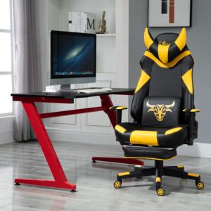 Vinsetto PU Leather Bull Horn Headrest Gaming Chair w/ Retractable Footrest Yellow