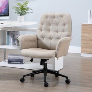 Vinsetto Tufted Desk Chair w/ Arm Rest on Wheels Beige
