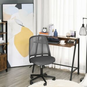 Vinsetto Leisure Office Chair Mesh Fabric Computer Home Study Bedroom Armless with Wheels, Grey