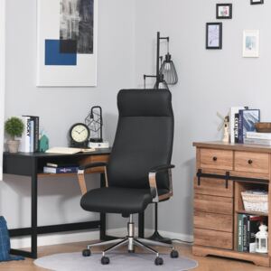 Vinsetto Office Chair Faux Leather High-Back Rocker Swivel Computer Desk Chair with Wheels, Steel Base, Black
