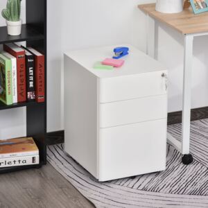 Vinsetto Fully Assembled 3 Drawer Steel Metal Filing Cabinet Lockable Rolling Vertical File Cabinet White