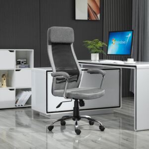 Vinsetto Office Chair Linen-Feel Mesh Fabric High Back Swivel Computer Task Desk Chair for Home with Arm, Wheels, Grey