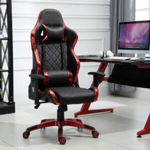 Vinsetto Holographic Stripe Gaming Chair Ergonomic PU Leather High Back 360° Swivel w/ 5 Wheels 2 Pillows Back Support Racing Reclining Black Red