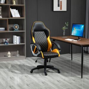 Vinsetto Office Chair Faux Leather Diamond Line High-Back Rocker Swivel Computer Desk Chair with Wheels, Black Orange