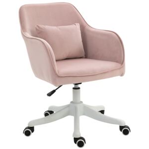 Vinsetto Velvet-Feel Tub Office Chair w/ Massage Pillow Wheels Adjustable Height Ergonomic Padding Luxe Home Style Seat Pink