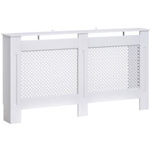 HOMCOM Wooden Radiator Cover Heating Cabinet Modern Home Furniture Grill Style White Painted (Large)