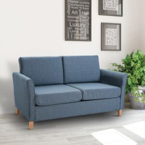 HOMCOM Linen Upholstery 2-Seater Sofa w/ Wooden Legs Blue