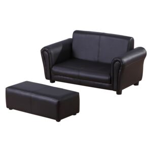 HOMCOM Children 2 Seater Sofa Armchair 2 Seater W / Footrest Black