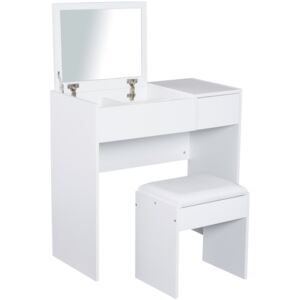 HOMCOM Dressing Table With Flip-up Mirror and Padded Stool-White