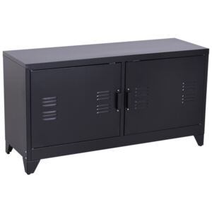 HOMCOM Industrial TV Cabinet Stand Media Center Steel Shelf Doors Storage System