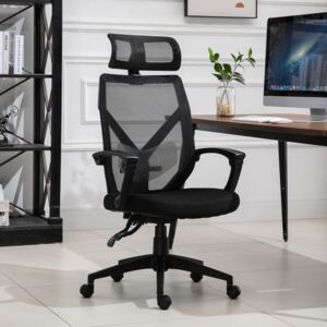 Vinsetto Swivel Chair Ergonomic Home Office Chair Reclining Mesh Back Chair w/ Removable Headrest 5 Wheels Armrests Comfortable Support 360°Black