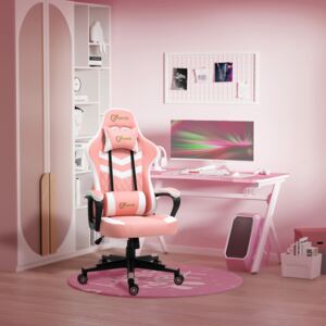 Vinsetto Racing Gaming Chair with Lumbar Support, Headrest, Swivel Wheel, PVC Leather Gamer Desk Chair for Home Office, Pink White