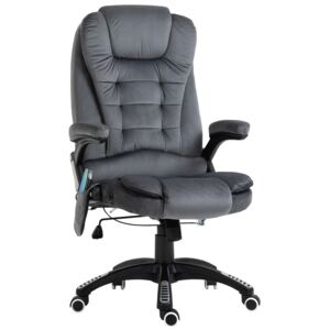 Vinsetto Massage Office Chair Recliner Ergonomic Gaming Heated Home Office Padded Velvet-Feel Fabric & Swivel Base Grey