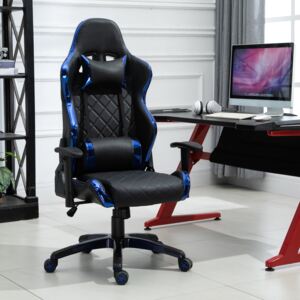 Vinsetto Holographic Stripe Gaming Chair Ergonomic PU Leather High Back 360° Swivel w/ 5 Wheels 2 Pillows Back Support Racing Reclining Black Blue