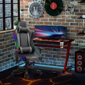 Vinsetto LED Light Racing Chair Ergonomic PU Leather Thick Padding High Back w/ Removable Pillows Adjustable Height 5 Wheels 360° Swivel Rocking