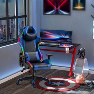 Vinsetto Racing Gaming Chair with RGB LED Light, Lumbar Support, Swivel Home Office Computer Recliner High Back Gamer Desk Chair, Black Blue