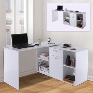 Dual-Use Adjustable L-Shaped Computer Desk-White