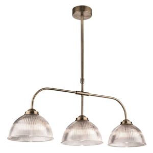 Firstlight 3724AB Ashford 3 Light Linear Ceiling Light In Antique Brass With Ribbed Clear Glass Shades
