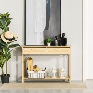 HOMCOM Console Sofa Table Hallway Side Desk with Storage Shelf Drawer for Entryway Living Room Bedroom Natural