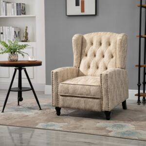 HOMCOM Studded PU Leather Reclining Armchair w/ Retractable Footrest Beige