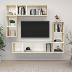 VidaXL 4 Piece TV Cabinet Set White and Sonoma Oak Chipboard