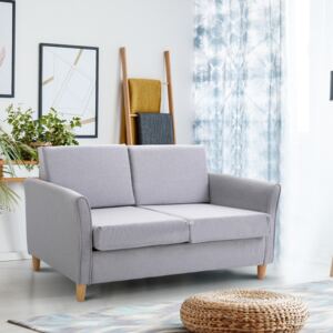 HOMCOM Linen Upholstery Double Seat Sofa Compact Loveseat Couch Living Room Furniture 2 Seater Armrest Grey