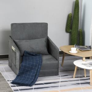 HOMCOM Faux Suede Sofa Bed Armchair Soft Floor Sleeper Lounger Futon Couch W/ Pillow and Pocket-Grey