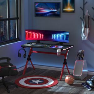 HOMCOM 120 Gaming Desk with RGB LED Lights Racing Style Gaming Table with Cup Holder, Cable Management, Red