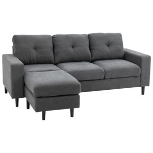 HOMCOM L-Shape 3 Seater Fabric Sofa Couch 1 Chaise Longue 1 Loveseat with Rubber Wood Leg, with Thick Sponge Cushion Armrest Dark Grey